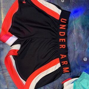Under Armour Women's Black and Red Athletic Shorts